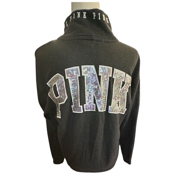 VS PINK Quarter Zip Sweatshirt w/ Sequins Size Small - Picture 2 of 8